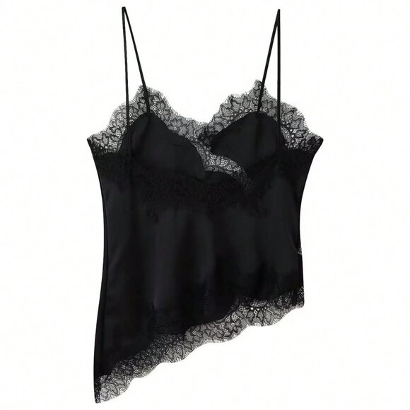 Women's Satin Lace Trim Camisole top Black - Picture 7 of 7